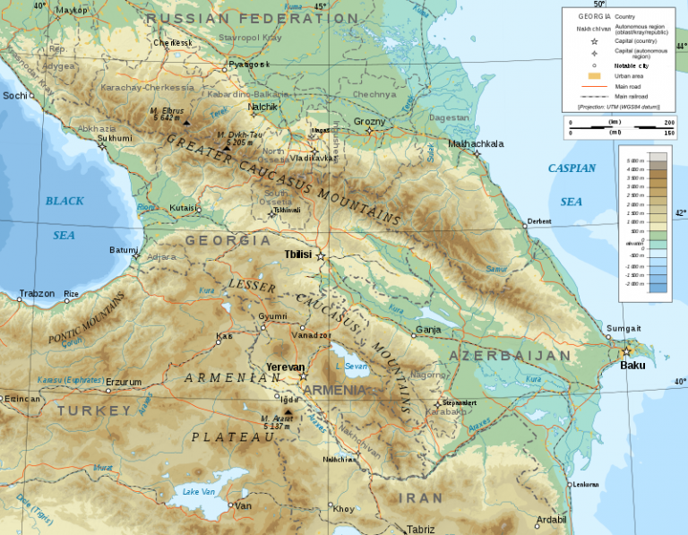 Imam Shamil The Mujahid And Sufi Who Resisted An Empire Hizb Ut   Caucasus Topographic Map En.svg  768x597 